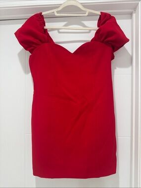 Zara Red Puff-Sleeve Sweetheart Mini Dress